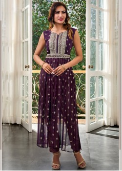 Purple Viscose Georgette Designer Gown 